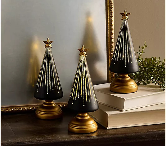 Set of 3 7.5" Starry Night Trees with Sheer Bags by Valerie - QVC.com | QVC