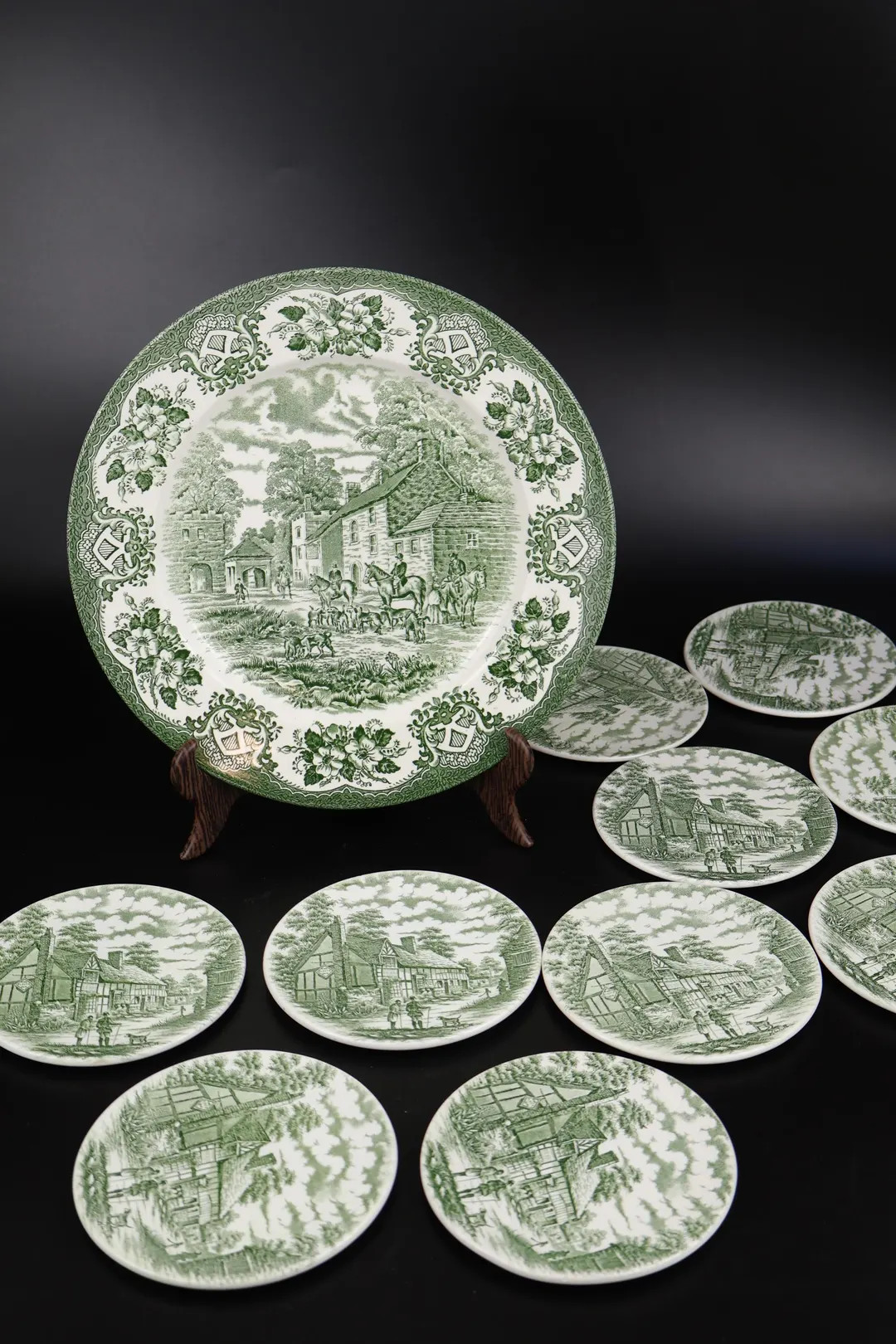Vintage Transferware Plates Set Old Inns Green Ironstone 11 Pcs England 24.5 11.5 Cm - Etsy | Etsy (US)
