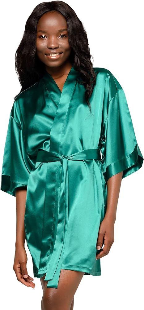 Women's Pure Color Satin Short Kimono Bridesmaids Lingerie Robes | Amazon (US)