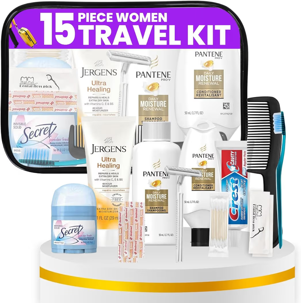 Trektote Travel Toiletry Kit For Women – 15 Piece Set of Premium Travel Size Toiletries, TSA Co... | Amazon (US)