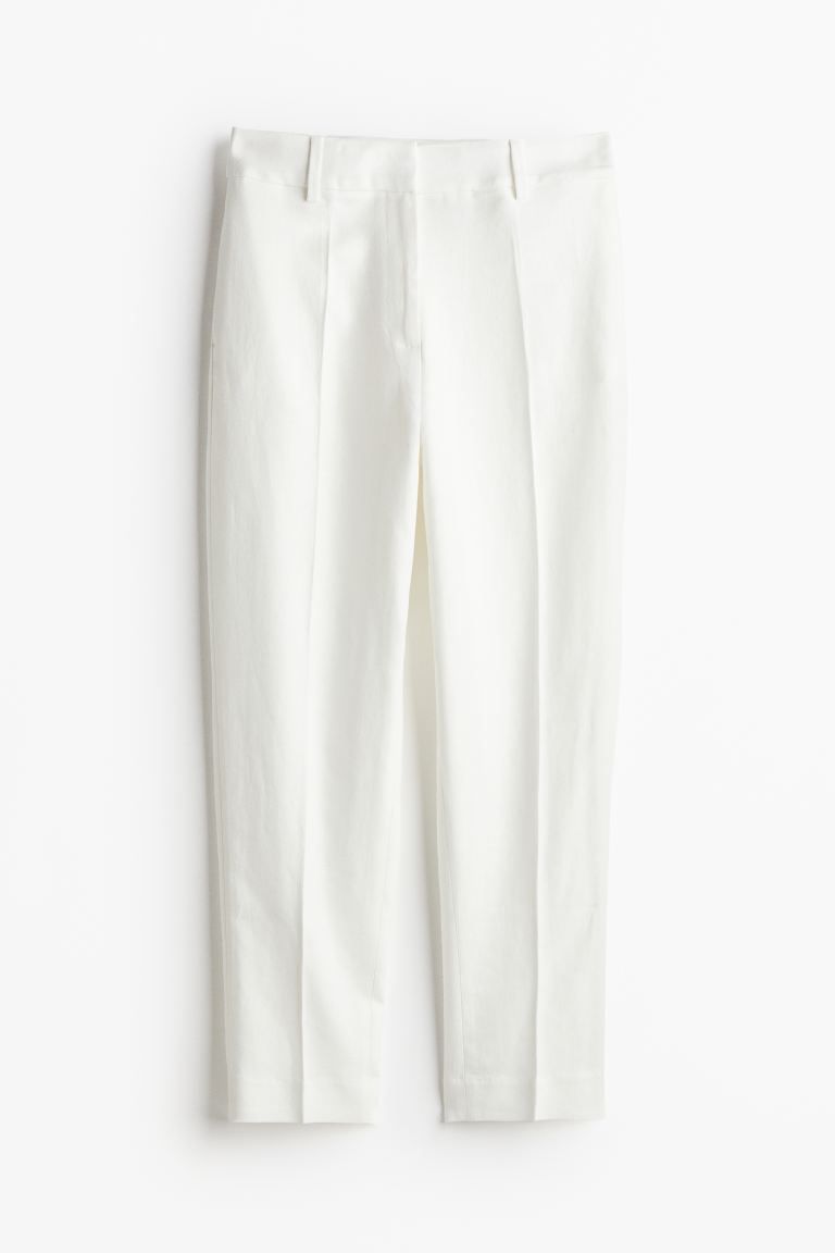 Linen-blend trousers - White - Ladies | H&M GB | H&M (UK, MY, IN, SG, PH, TW, HK)