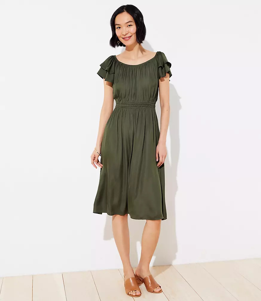 Smocked Flutter Midi Dress | LOFT