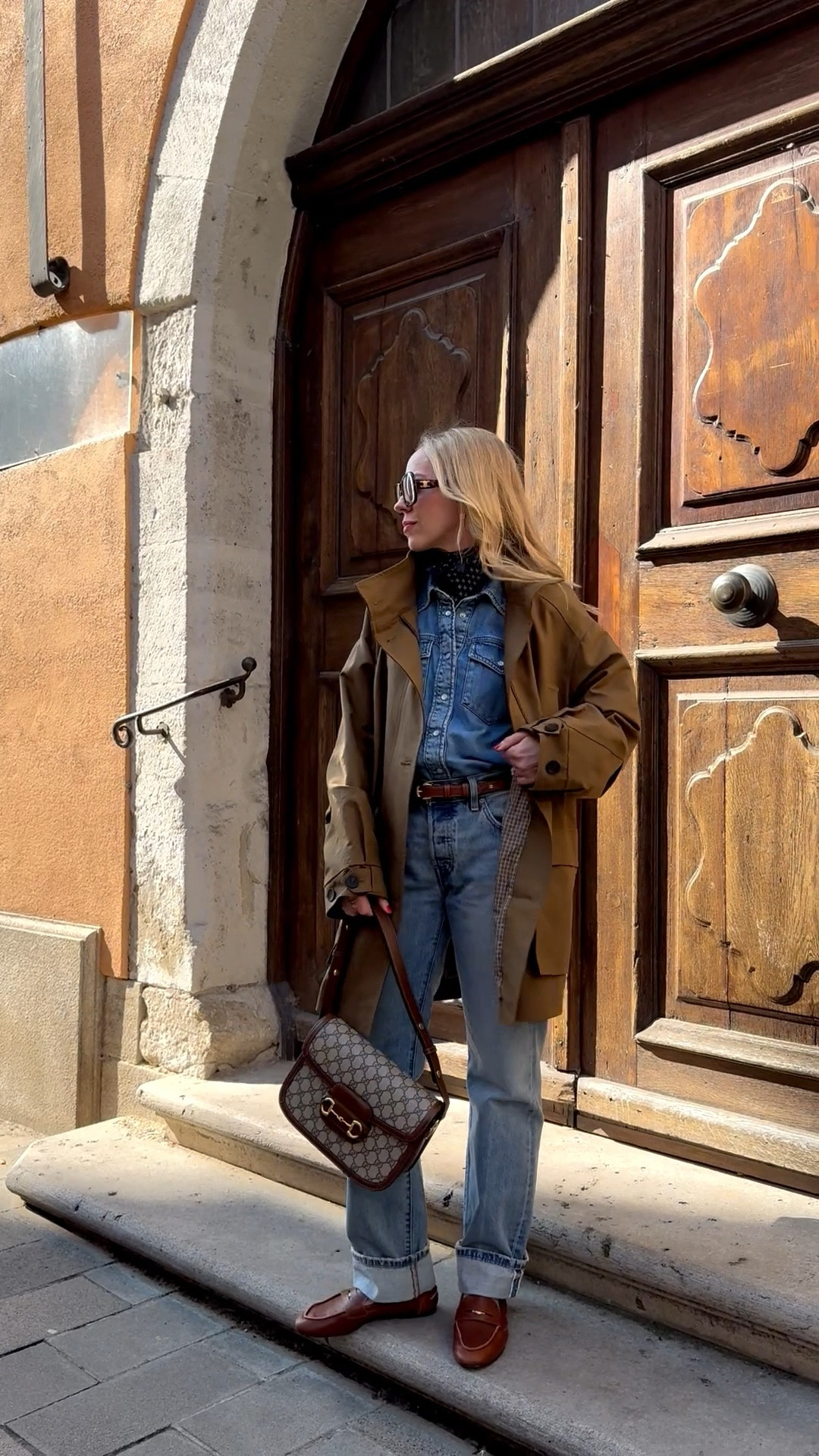 Spring outfit, travel style, @Zara utility jacket, all denim outfit, denim on denim, @Levi's cuffed baggy jeans, leather loafers, Gucci bag 

#LTKOver40 #LTKSeasonal #LTKTravel