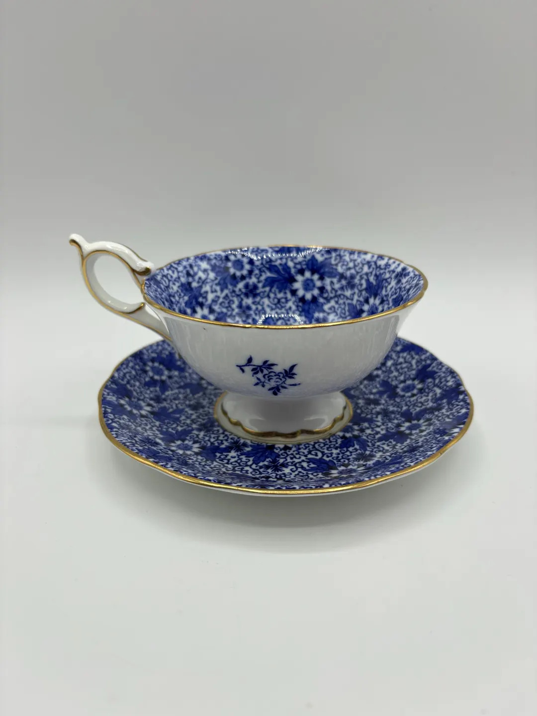 Vintage Coalport England Bone China Cobalt Blue Calico Chintz Floral and Gold Filigree Tea Cup Wi... | Etsy (US)