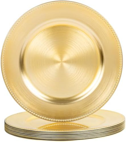 LIYH 8 Pcs Gold Charger Plates 13'' Plastic Round Chargers Plates Reusable Wedding Dinner for for... | Amazon (US)