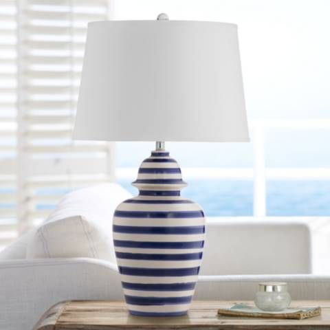 Davis Navy Blue Stripe Ceramic Table Lamp | Lamps Plus
