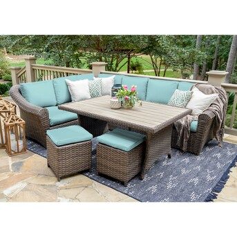 Leisure Made  Walton Woven Outdoor Sectional with Blue Cushion(S) and Steel Frame | Lowe's