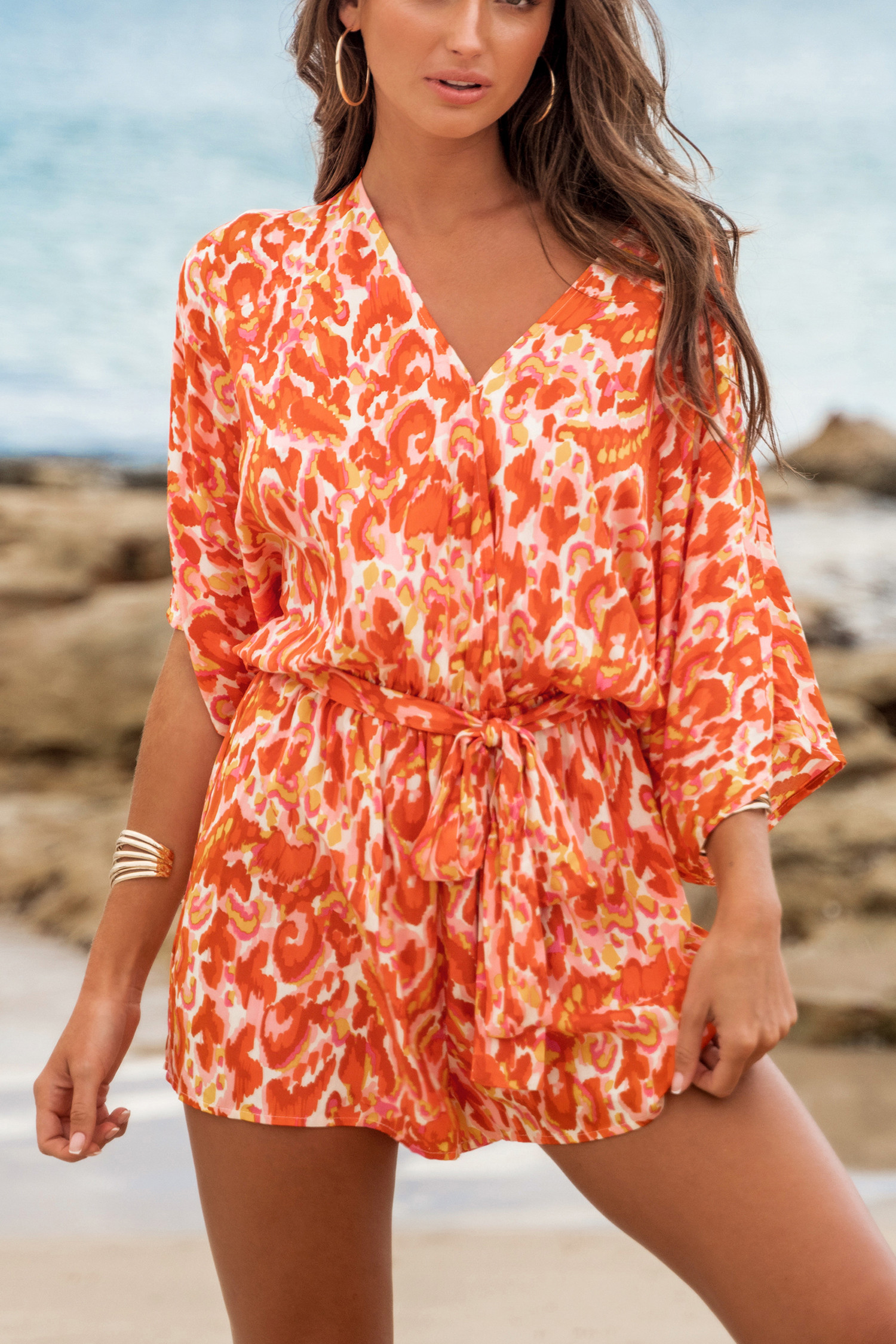 Belted Abstract Print Romper | Cupshe US