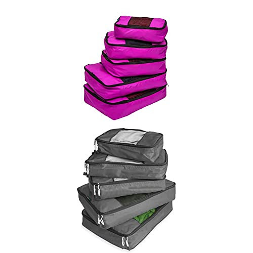 TravelWise Luggage Packing Organization Cubes 5 Pack, Pink, 2 Small, 2 Medium, 1 LargeandTravelWise Luggage Packing Organization Cubes 5 Pack, Silver, 2 Small, 2 Medium, 1 Large | Amazon (US)