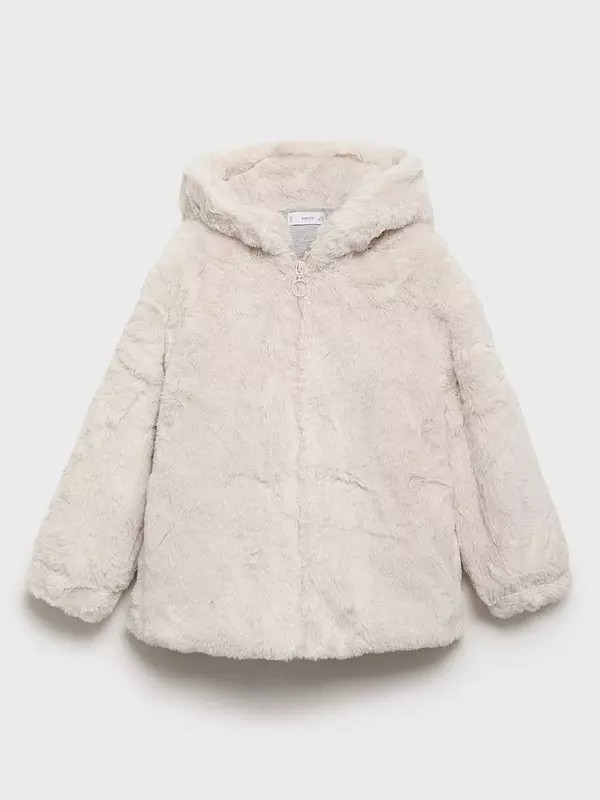 Mango Girls Faux Fur Hooded Coat - Beige | Very (UK)