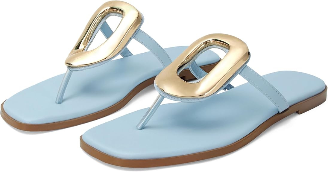 Flip-Flops for Women Thong Sandals Flat Slip on Slides Beach Comfort Open Square Toe Ladies Slipp... | Amazon (US)