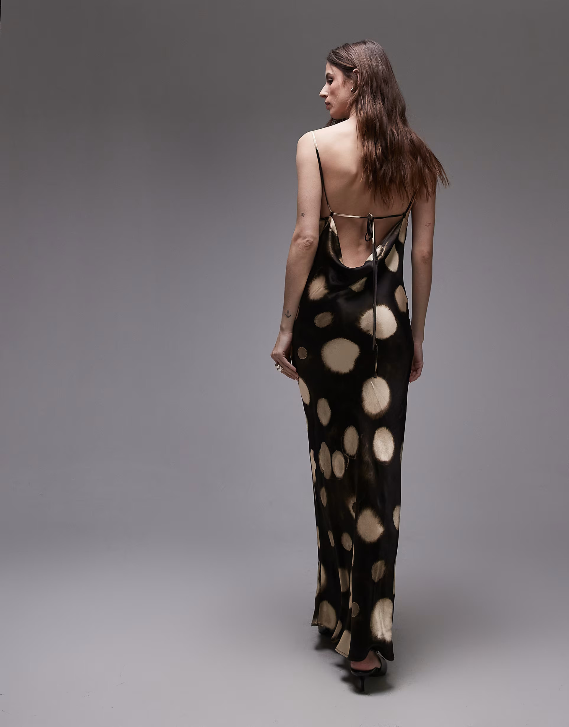 Topshop cowl slip midi dress in brown abstract spot | ASOS (Global)