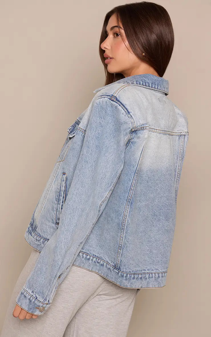 Mid Blue Wash Mid Blue Wash Extreme Shoulder Pad Denim Jacket | PrettyLittleThing | PrettyLittleThing UK