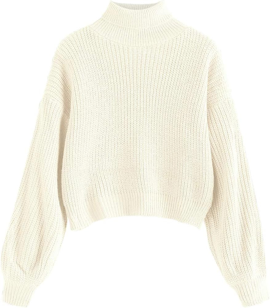 ZAFUL Women's Turtleneck Crop Sweater Pullover, Basic Long Sleeve High Neck Cropped Jumper Casual... | Amazon (US)