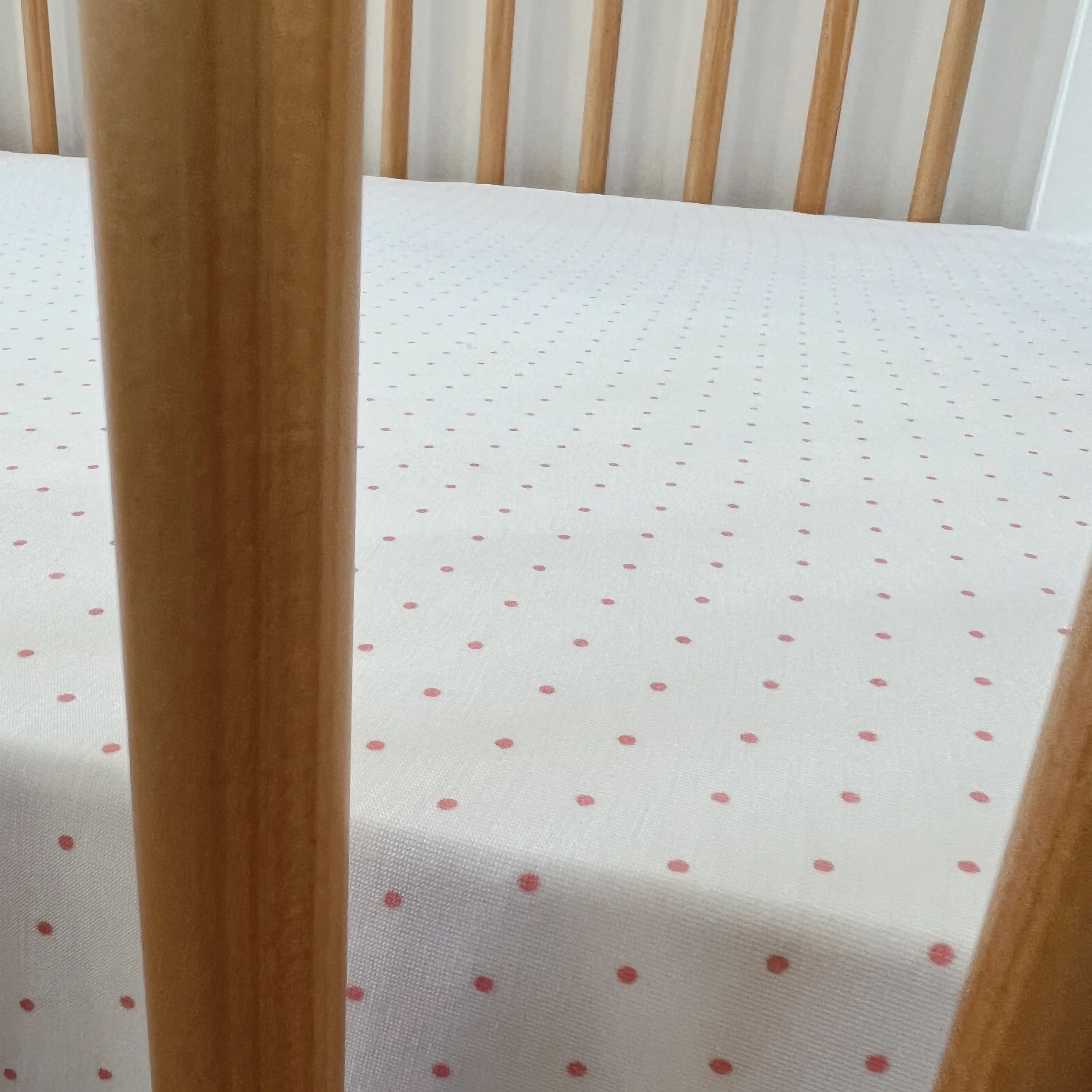 Stretch Mini Crib Sheet, Pink Polka Dot | SpearmintLOVE