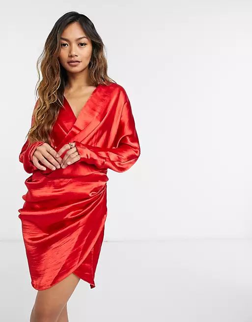 ASOS DESIGN drape satin mini dress In Red | ASOS (Global)