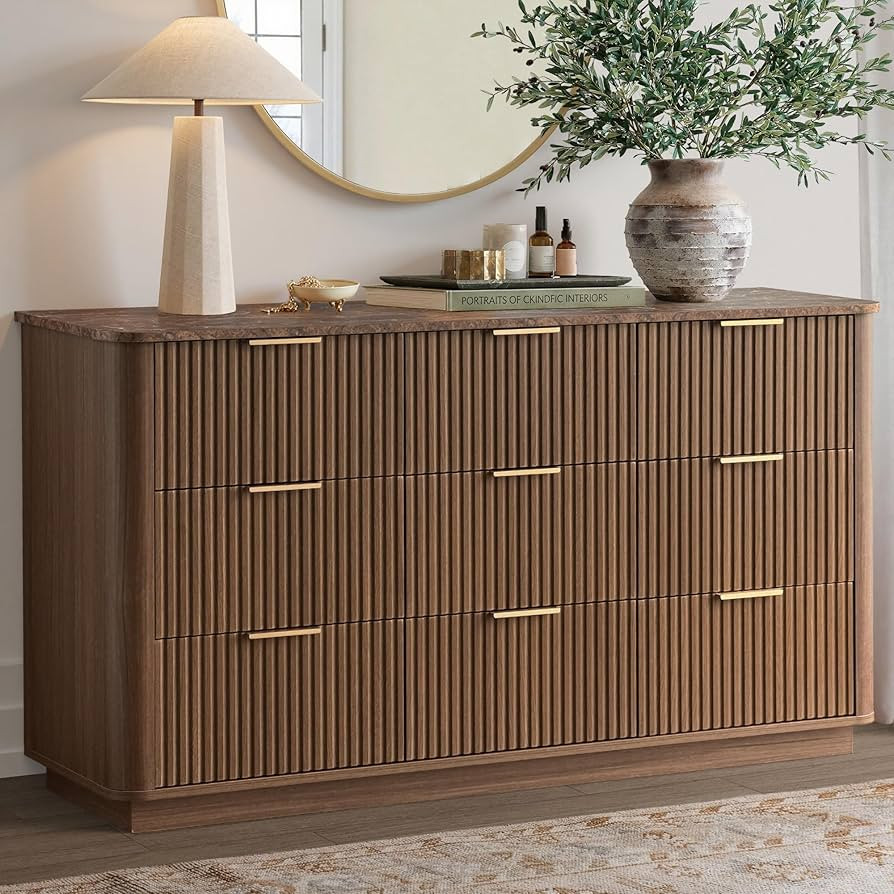 win2win 9 Drawer Dresser, Mid Century Modern Dresser with Storage, 55" Wide Fluted Chest of Drawe... | Amazon (US)