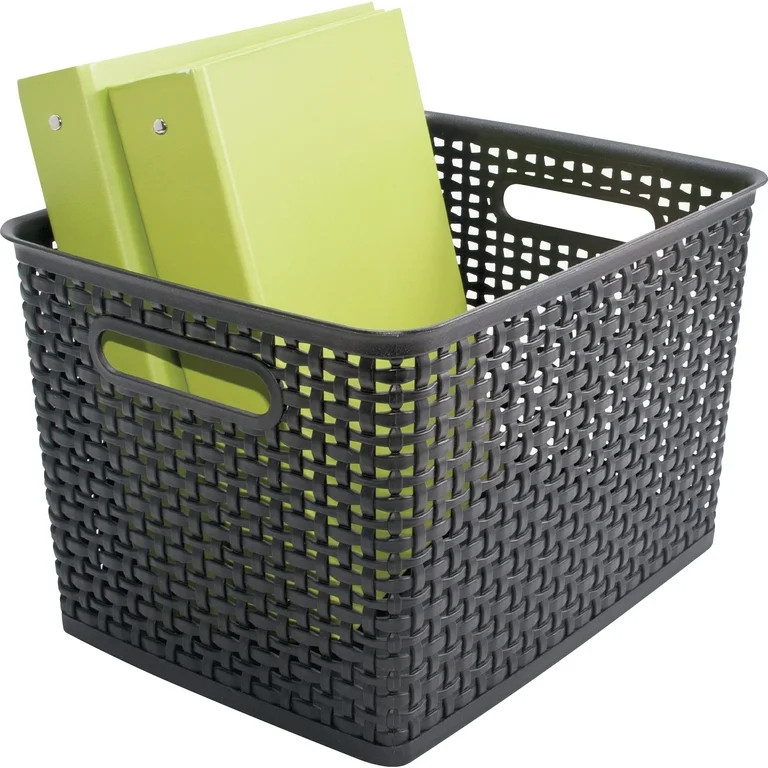 Advantus Weave Bins, 13 7/8 x 10 3/4 x 8 3/4, Plastic, Black, 2 Bins | Walmart (US)