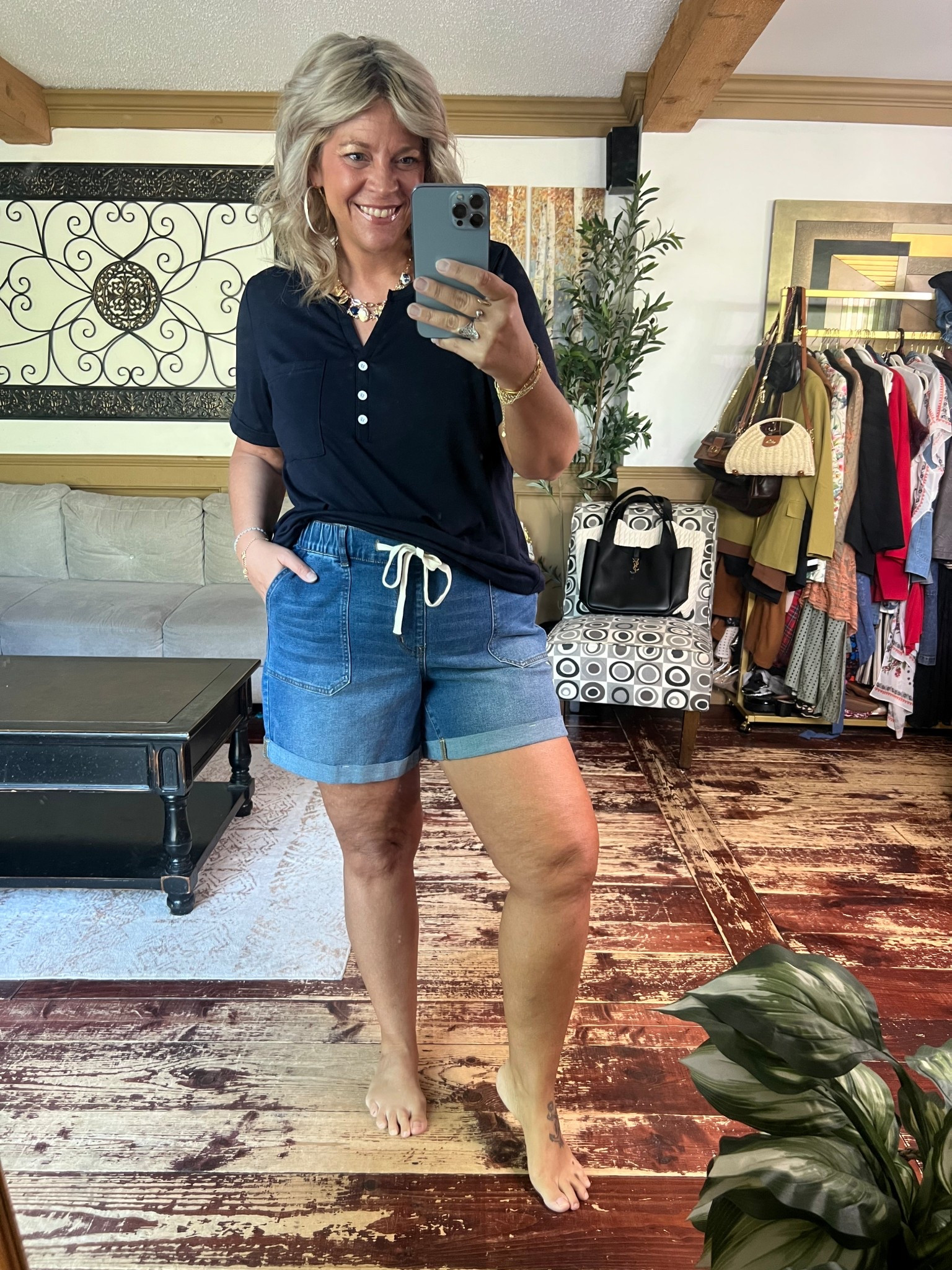 Summer top size 12, elastic waist denim shorts size 14

#LTKSummerEdit #LTKPlusSize #LTKMidsize