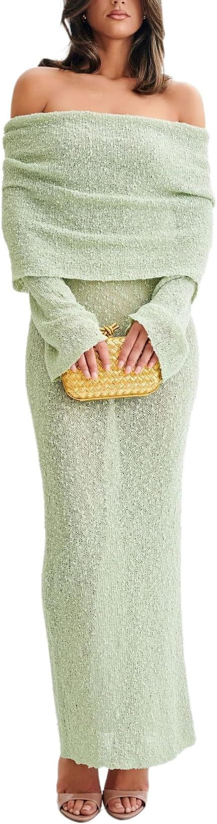 Womens Off The Shoulder Knitted Flared Sleeve Bodycon Casual Beach Cover Up Dresses | Amazon (US)