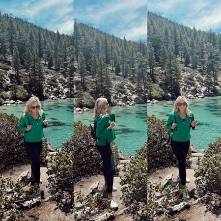 Hiking summer outfit - athleisure and comfortable look 

Walmart sweatshirt • all yoga leggings • black leggings • Lake Tahoe • green sweatshirt • funnel neck 

#LTKStyleTip #LTKActive #LTKFindsUnder50