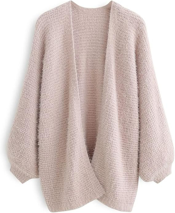 CHICWISH Women Fuzzy Open Front Waffle Knit Cardigan Long Lantern Sleeve Oversize Classy Cozy Car... | Amazon (US)