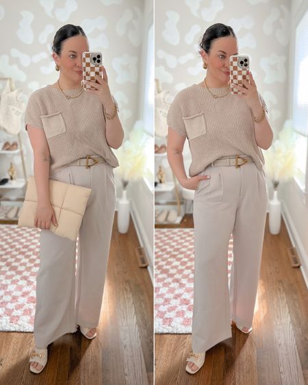 XL sweater, size 14 pants, size L in belt 

#LTKFind #LTKworkwear #LTKstyletip