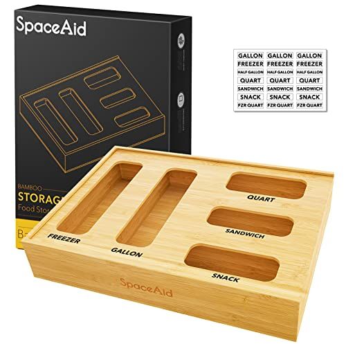 SpaceAid Bag Storage Organizer for Kitchen Drawer, Bamboo Organizer, Compatible with Ziplock Gallon, | Amazon (US)