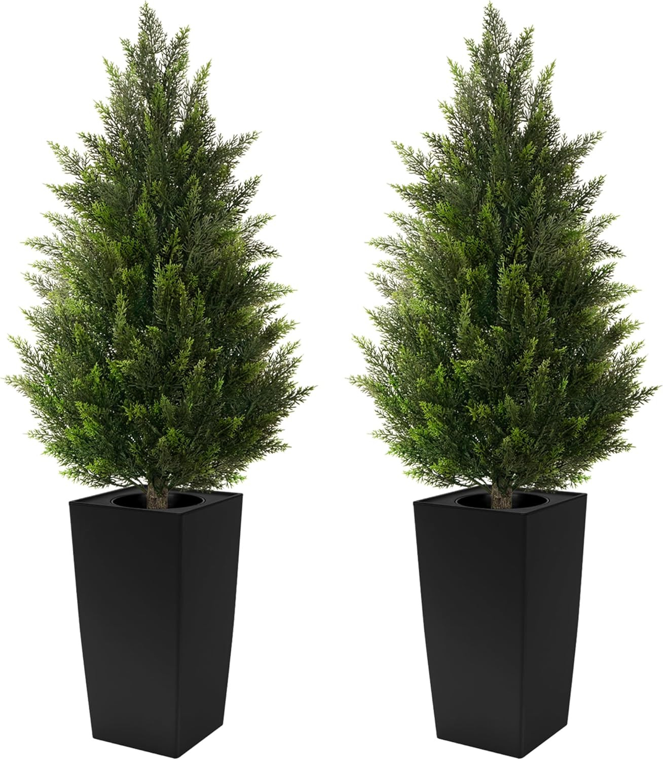4FT Tall 2 Set Artificial Topiary Cedar Tree, Indoor Realistic Faux Cypress Plants with Square Fl... | Amazon (US)