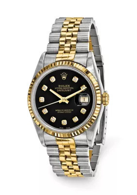 Pre-owned Rolex Menâs 18K Gold and Stainless Steel Datejust Jubilee Black Diamond Dial 18K Fluted Bezel Watch - FINAL SALE, NO RETURNS OR EXCHANGES | Belk
