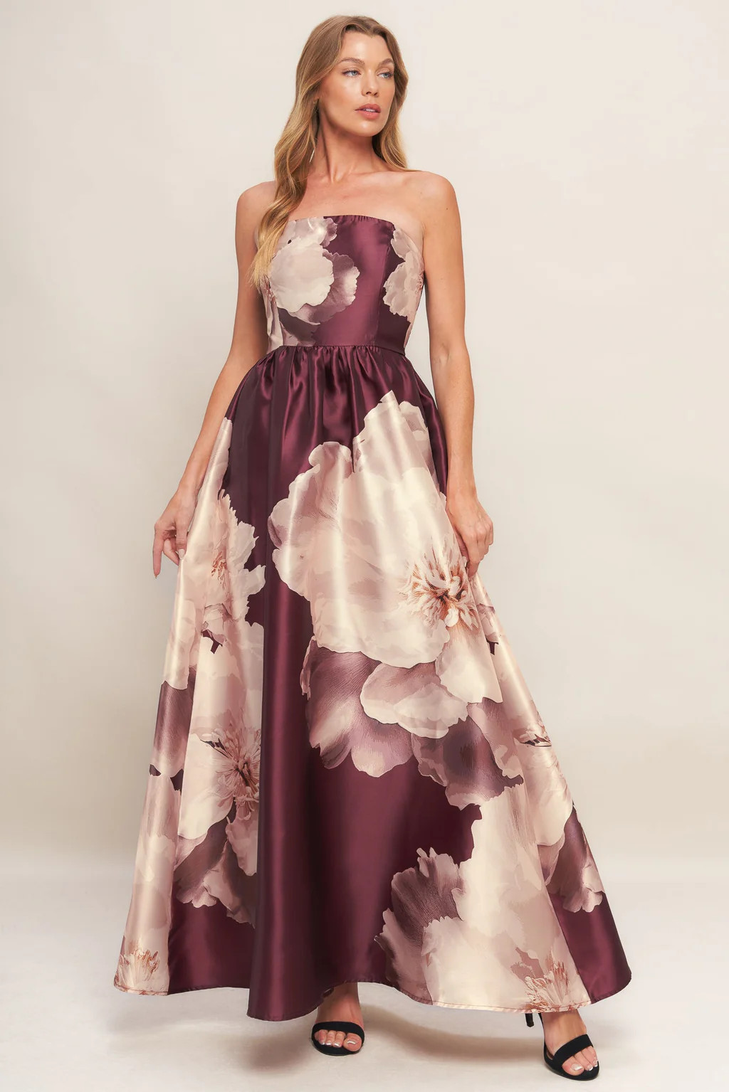 LUXE PEONY MAXI DRESS - BURGUNDY | Lady Black Tie