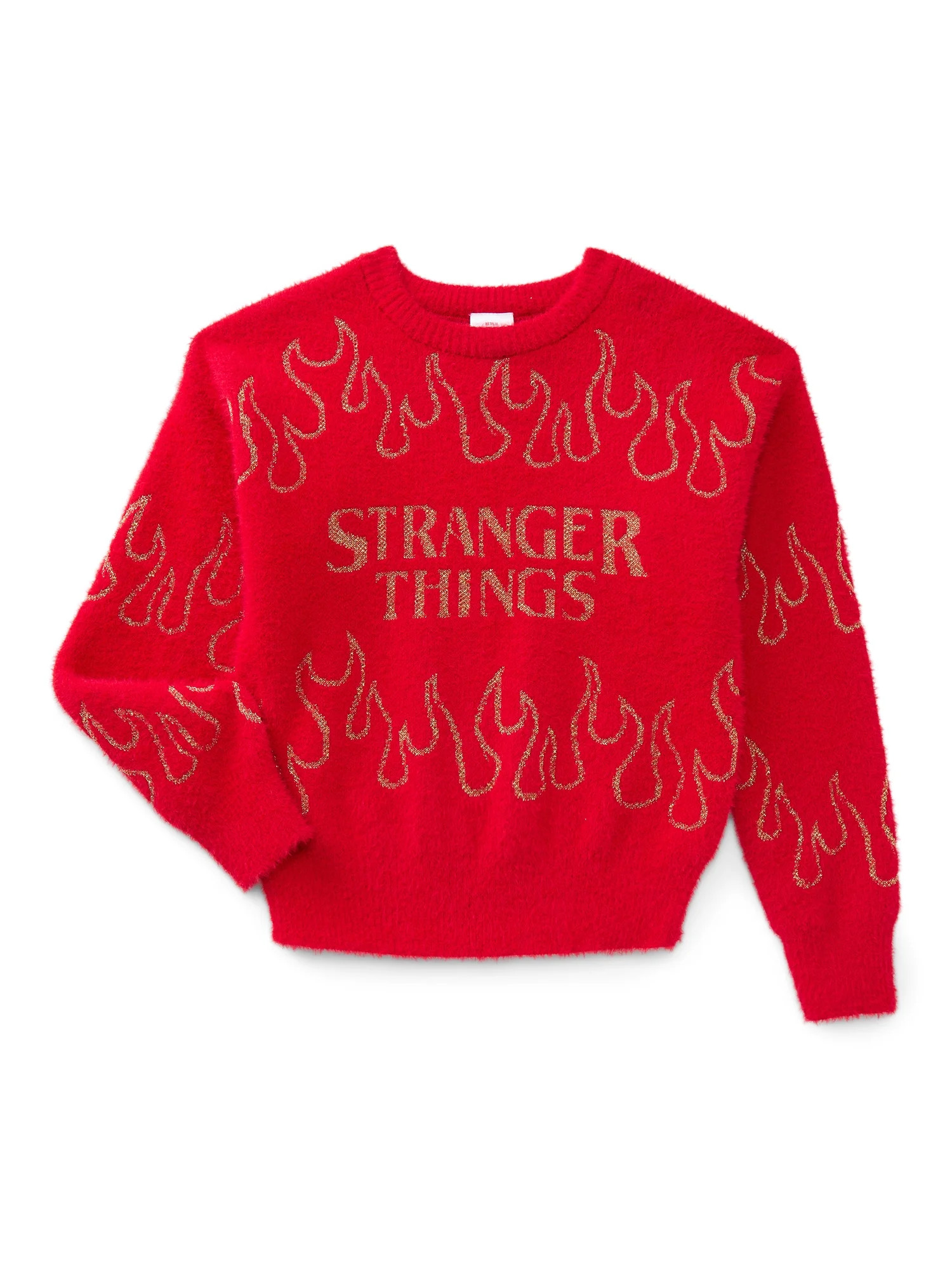 Stranger Things Girls Graphic Eyelash Knit Glitter Sweater, Sizes 4-16 - Walmart.com | Walmart (US)