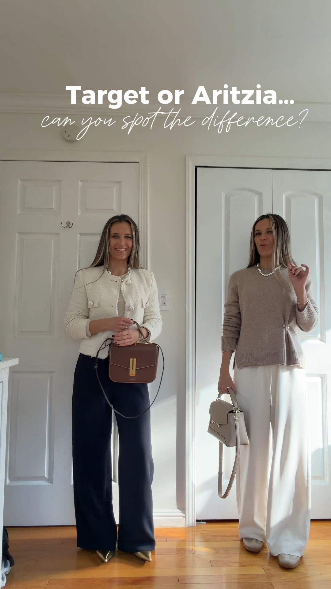 Aritzia the lodge pants sz S 
I’m 5’5” 122 lbs 
Target effortlesa pants sz S

Both look almost exactly the same. Follow washing instructions on Target pants to prevent shrinking. I would hange them to dry and wash in cold water.

White belted cardigan is sz S - huge sale 100% cotton

Cashmere sweater is sz S



#LTKgrwm #LTKstorytime #LTKOver40