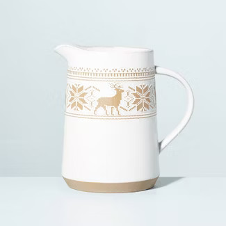 Fair Isle Reindeer Stoneware Beverage Pitcher Cream/Clay - Hearth & Hand™ with Magnolia | Target