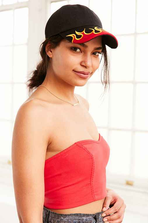Flame Embroidered Baseball Hat,BLACK,ONE SIZE | Urban Outfitters US