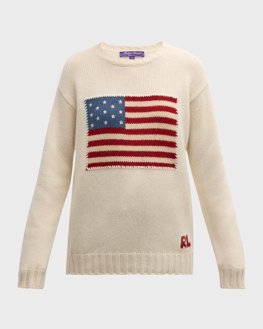 Flag Crewneck Cashmere Sweater | Neiman Marcus