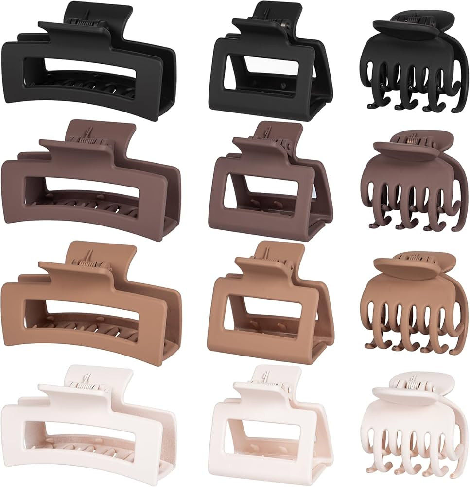 3 Styles Hair Clips for Women - 12 PCS Small Medium Big Claw Clips for Thin Thick Hair, Neutral C... | Amazon (US)