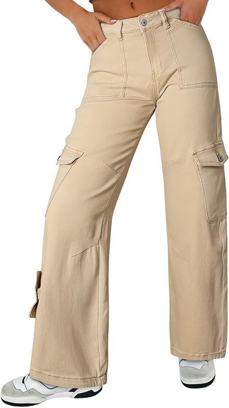 EVALESS Cargo Jeans for Women Trendy High Waistd Wide Leg Denim Pants Casual Baggy Cargo Pants wi... | Amazon (US)