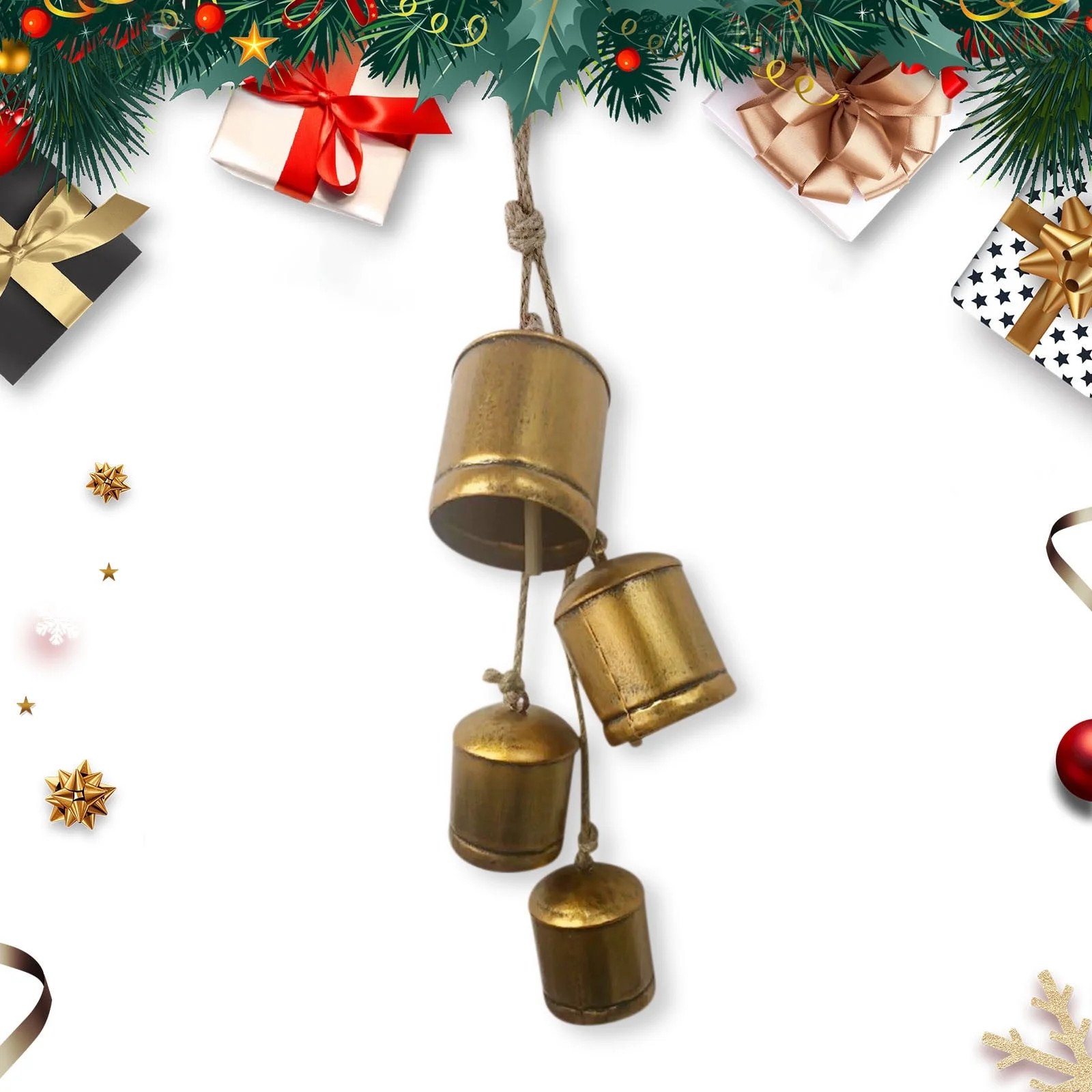Twfbrm Christmas Bells, Cow Bells Christmas Decorations Indoor, Set Of 4 Rustic Brass Bells Vinta... | Walmart (US)