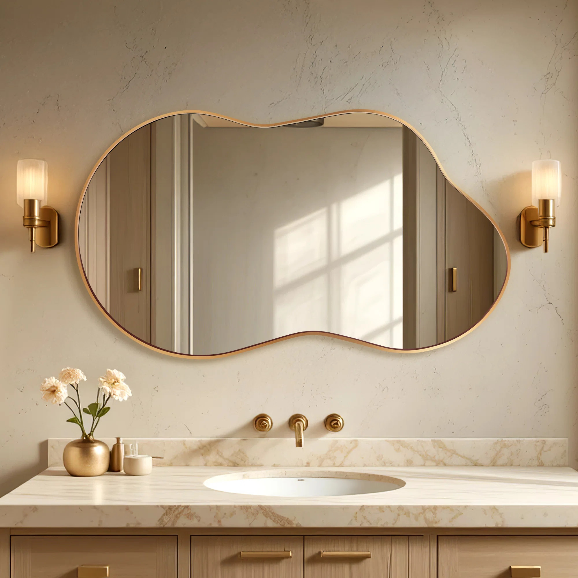 24" x 36" Asymmetrical Bathroom Wall Mirror, Modern Aluminum Framed Vanity Decorative Accent Mirr... | Wayfair North America
