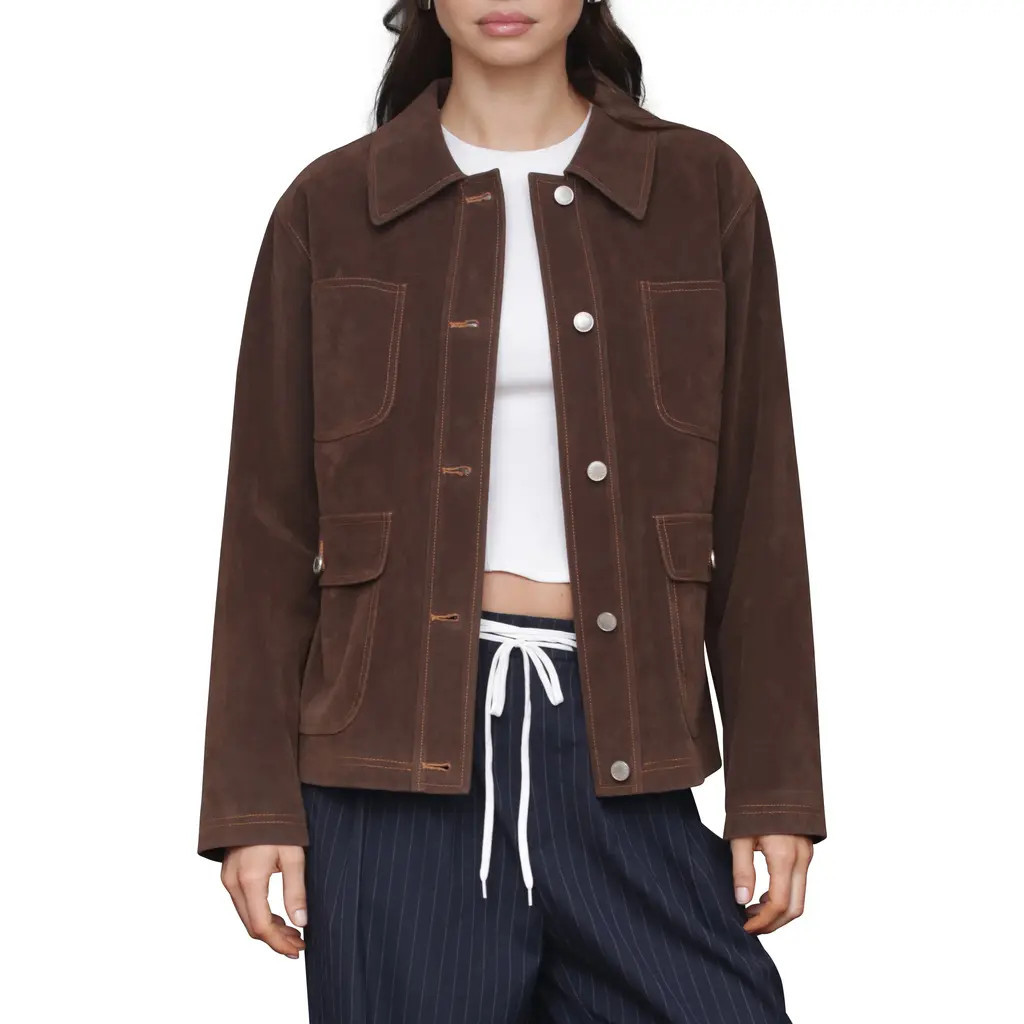 Avec Les Filles Faux Suede Crop Barn Jacket in Espresso at Nordstrom, Size Small | Nordstrom