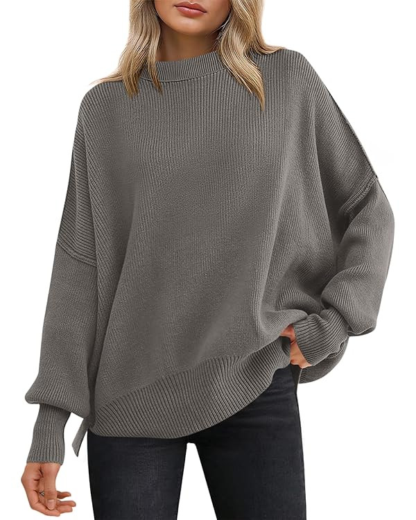 ANRABESS Women Oversized Sweaters Batwing Long Sleeve 2026 Fall Outfits Crewneck Casual Knit Side... | Amazon (US)