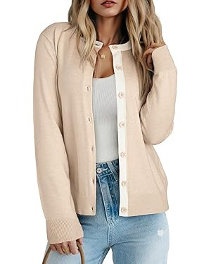 Dokotoo Women's Wool Button Down Lightweight Cardigans Long Sleeve Casual Crew Neck Soft Knit Car... | Amazon (US)
