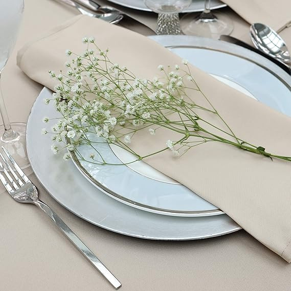 Kadut Cloth Napkins - 17 x 17 Inch Beige Solid Washable Polyester Dinner Napkins - Set of 12 Napk... | Amazon (US)