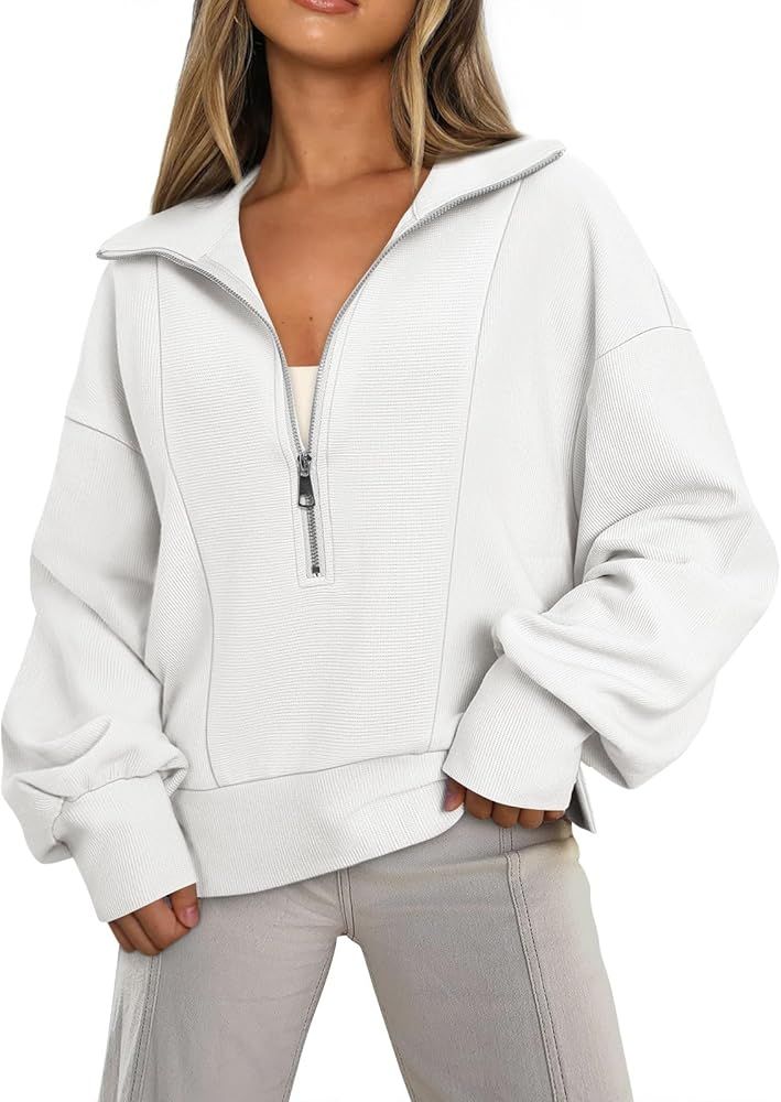 EFAN Womens Half Zip Up Cropped Hoodies Pullovers Sweatshirts Quarter Zipper Rib Knit Sweaters Fa... | Amazon (US)