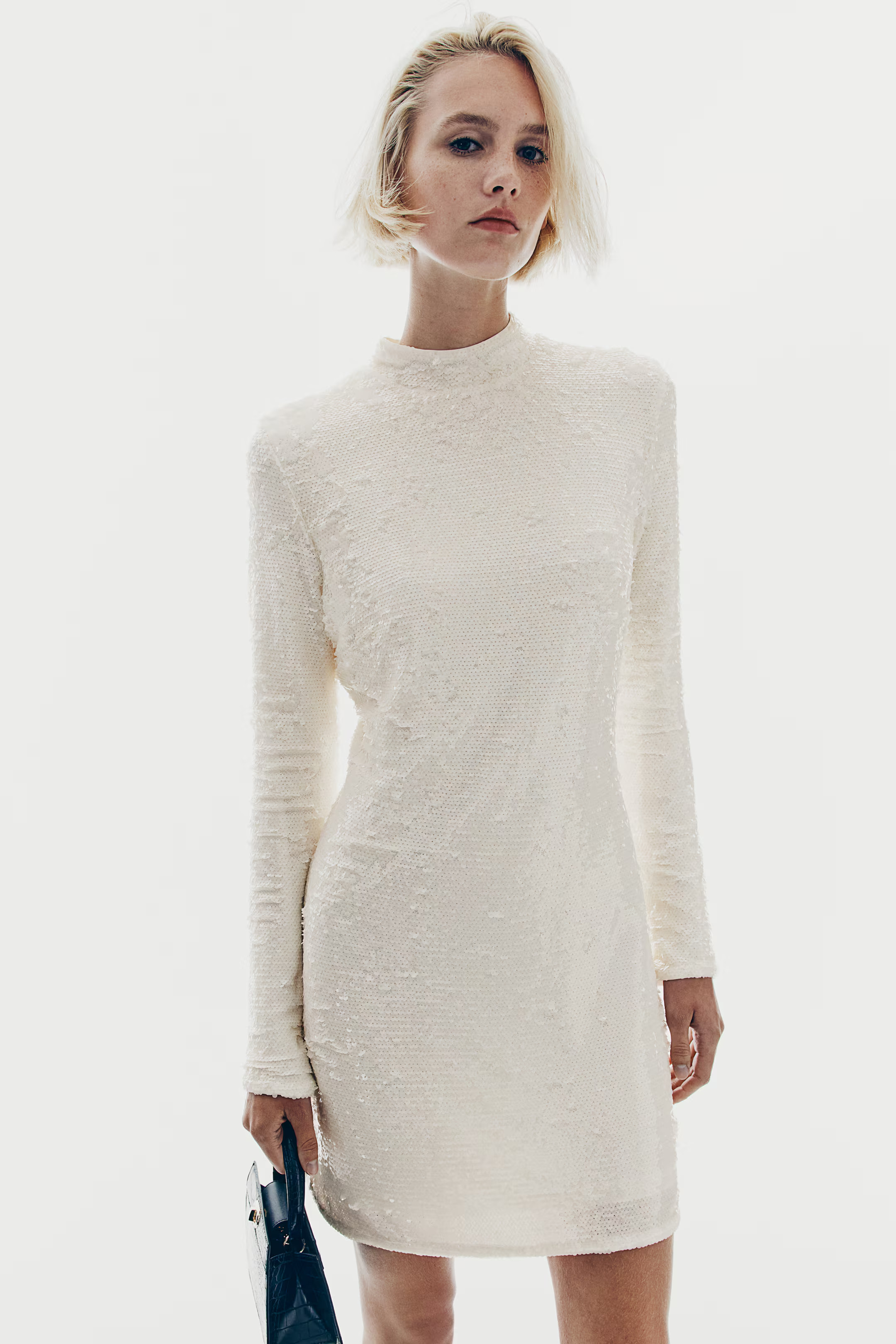 Sequined turtleneck dress - Cream - Ladies | H&M US | H&M (US + CA)