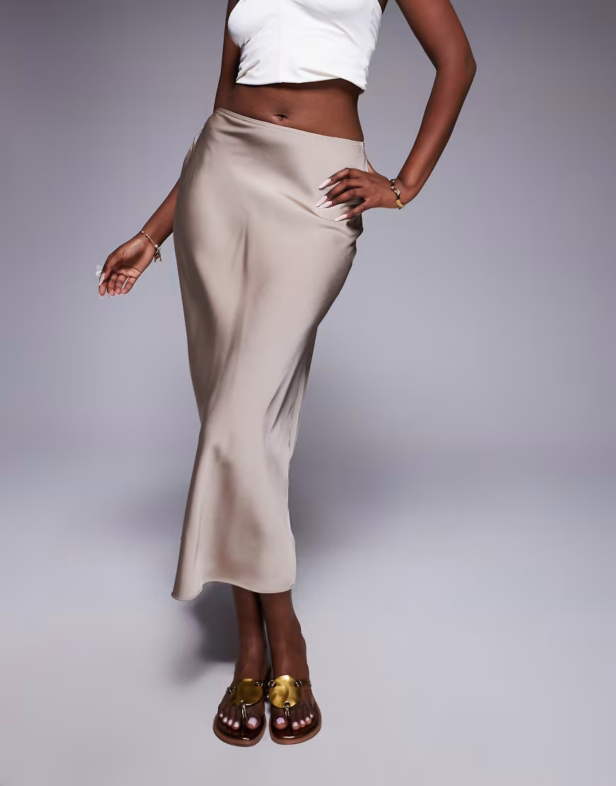 River Island satin bias maxi skirt in beige-White | ASOS (Global)