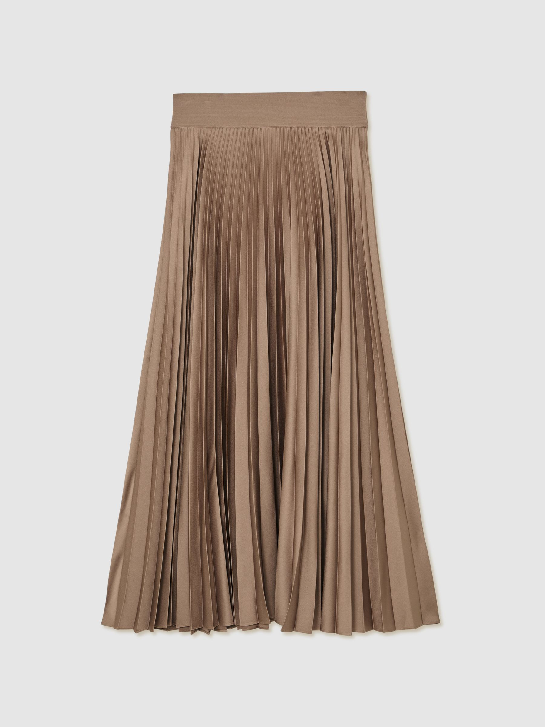 Reiss Pleated Midi Skirt in Mocha Brown - REISS | Reiss UK