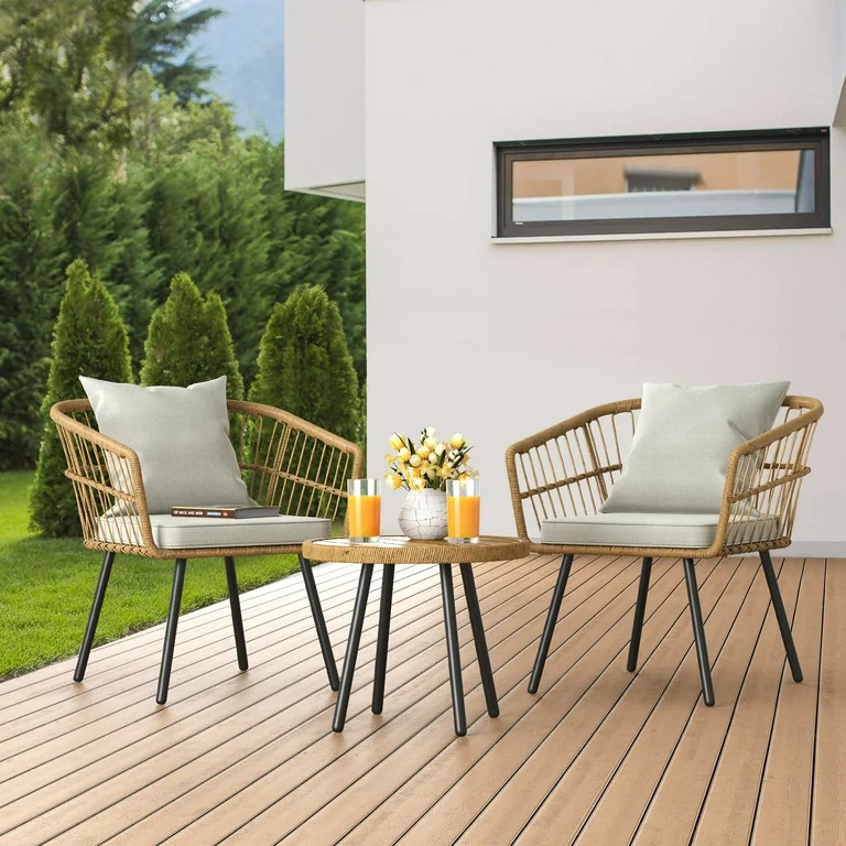 Dextrus 3 Pcs Patio Set, Outdoor Wicker Conversation Bistro Sets for Porch, Backyard with Round T... | Walmart (US)