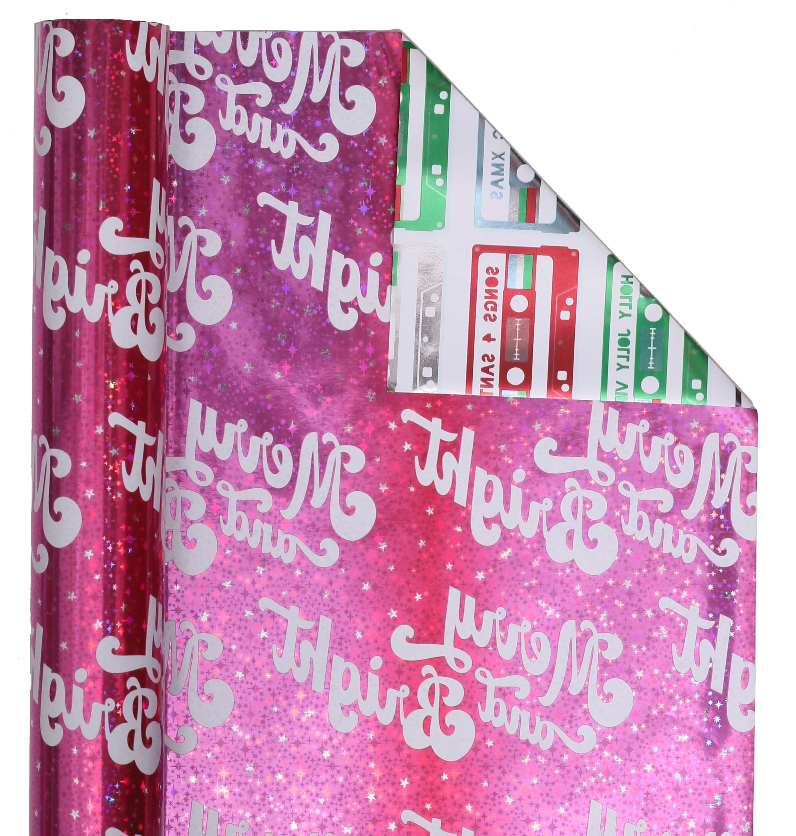 Pink & White Merry & Bright Reversible Christmas Gift Wrap Paper, 1 Roll, (50 sq ft), by Holiday ... | Walmart (US)